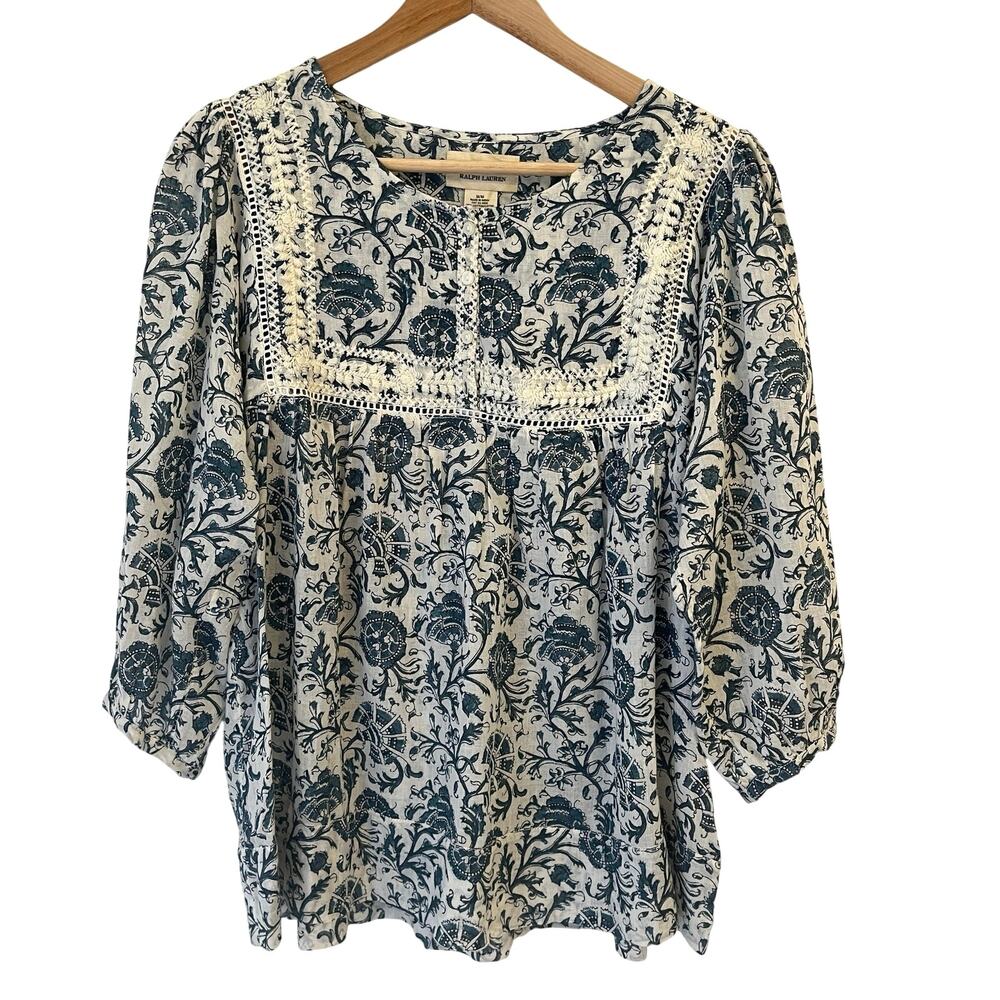 Ralph Lauren Denim &‎ Supply Womens Boho Top M Floral Embroidered Peasant